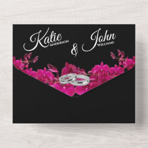 Fuchsien-Orchideen auf Schwarz-Foto-Hochzeit - All In One Einladung