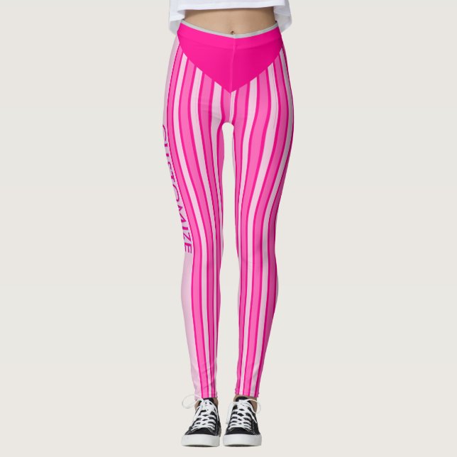 Fuchsien & Rosa gestreifte Leggings mit individuel (Vorderseite)