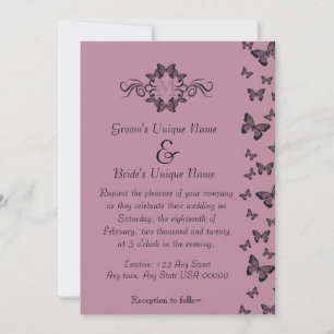 Fuchsien Schmetterlinge Monogramm Hochzeit Einladung