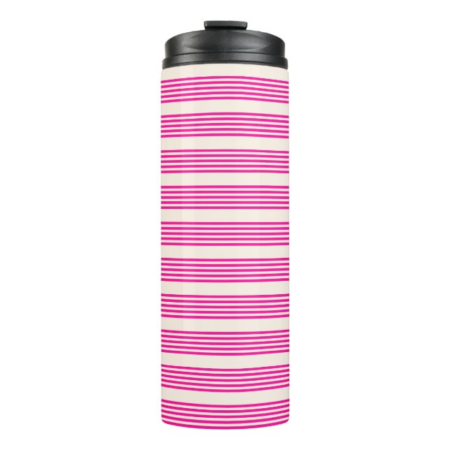 Fuchsien und Beige mit fünf Streifen Thermosbecher (Vorderseite)