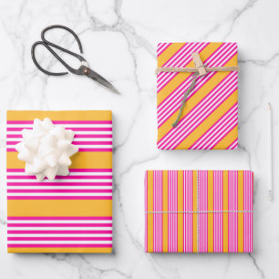 Fuchsien und gelbe fünf Streifen Muster Geschenkpapier Set