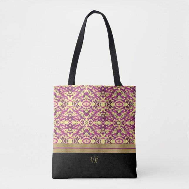 Fuchsien und Gelber Paint Spritzer Mit Monogramm (Vorderseite)