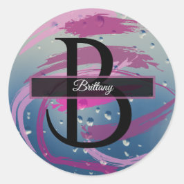 Fuchsien und weich rosa Pinselstrich Monogramm Runder Aufkleber