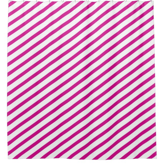 Fuchsien und weiße Diagonalstreifen modern Duschvorhang (Vorderseite)