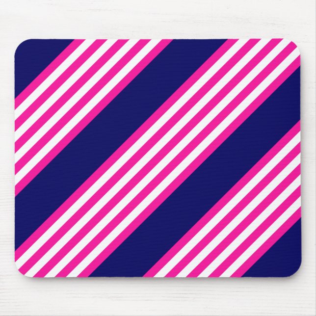 Fuchsien und weiße fünf Streifen mit blauem Muster Mousepad (Vorne)