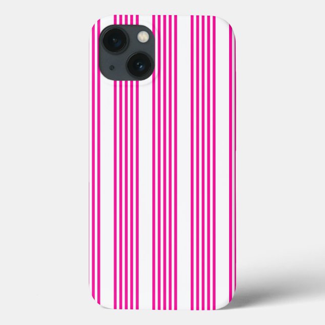 Fuchsien und weiße fünf Streifen Muster Case-Mate iPhone Hülle (Rückseite)