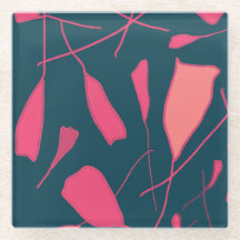 Fuchsienblätter auf Untersetzer aus Schwarzglas