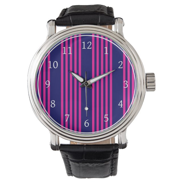 Fuchsienblauer Fünf Streifen Armbanduhr (Vorderseite)
