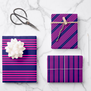 Fuchsienblauer Fünf Streifen Geschenkpapier Set