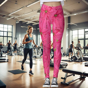 Fuchsienfarbene Poinsettien, Blumenmuster Leggings