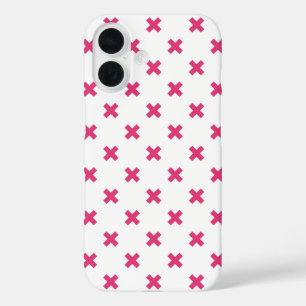 Fuchsienkreuzstiche auf Weiß iPhone 16 Hülle