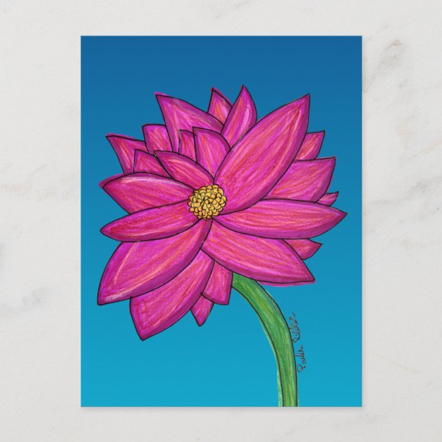 Fuchsienrosa Blume mit blauem Hintergrund Postkarte (Vorderseite)
