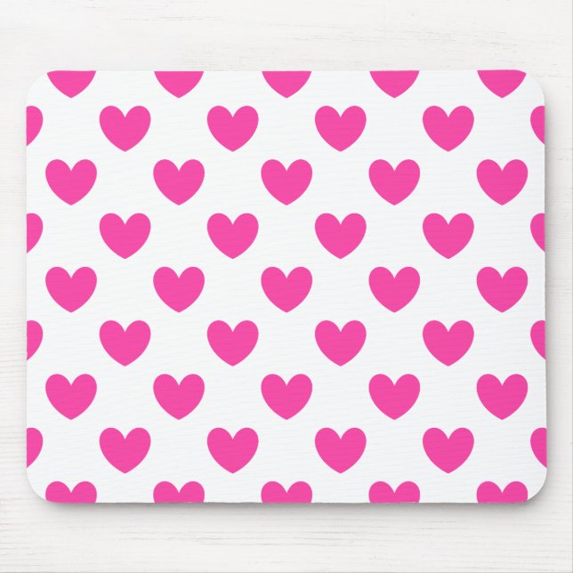 Fuchsienrosa Polka-Herzen auf weiß Mousepad (Vorne)