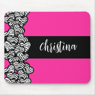 Fuchsienrosa Schwarz Weiß Zebramuster Herz Name Mousepad