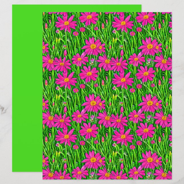 Fuchsienrosa Wildblumen in einem Feld (Vorne/Hinten)