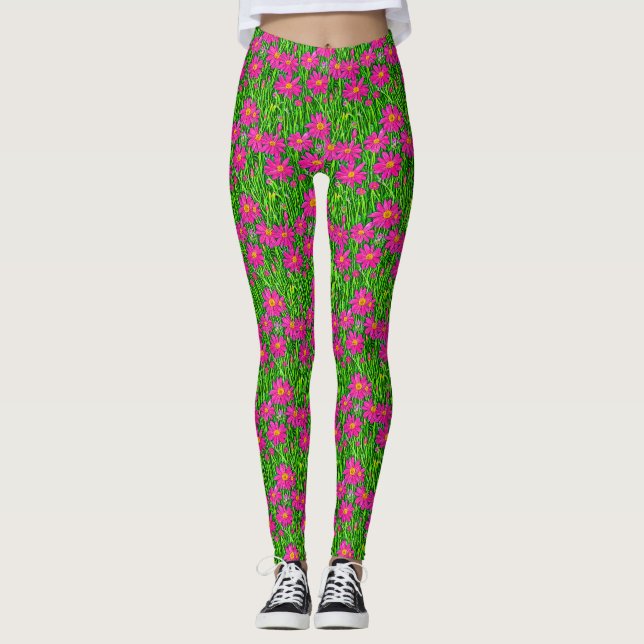 Fuchsienrosa Wildblumen in einem Feld Leggings (Vorderseite)