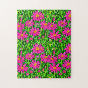 Fuchsienrosa Wildblumen in einem Feld Puzzle