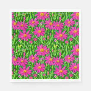 Fuchsienrosa Wildblumen in einem Feld Serviette