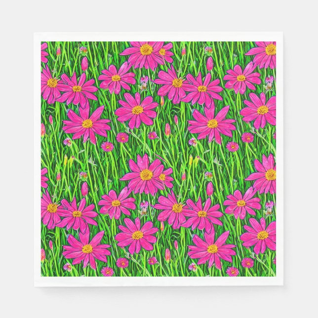 Fuchsienrosa Wildblumen in einem Feld Serviette (Vorderseite)