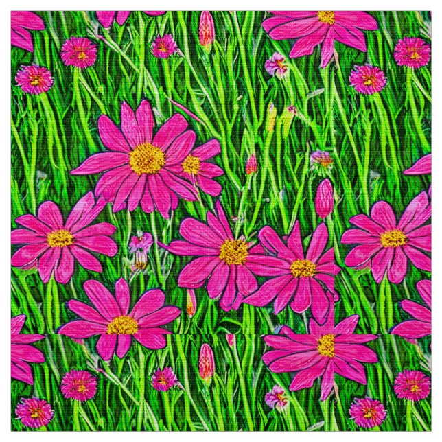 Fuchsienrosa Wildblumen in einem Feld Stoff (Muster)