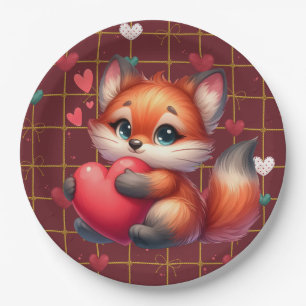 Fuchsiger Valentinstag Pappteller