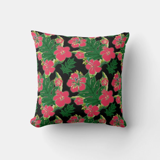 Fuchsischer Hibiskus mit Banana Leaf Motif Kissen (Vorderseite)