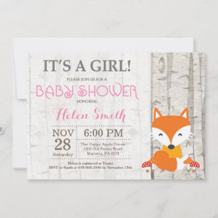 Fuchsmädchen-Baby-Shower-Einladung Rustikale Waldl Einladung