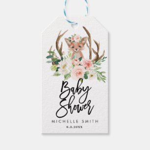 Fuchsneutrale rustikale BlumenBabypartyumbauten Geschenkanhänger