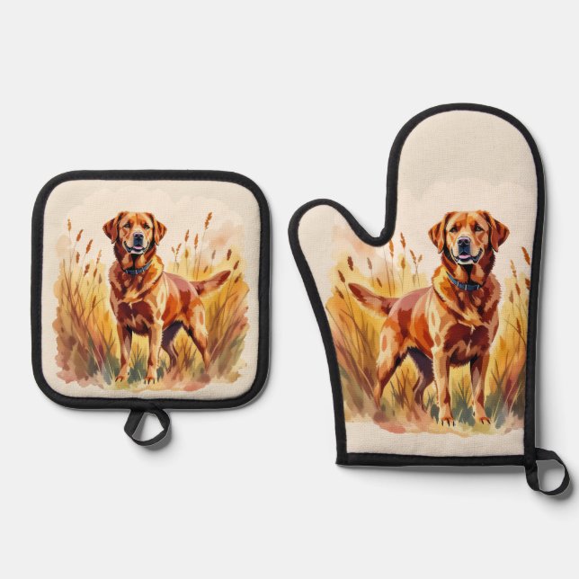 Fuchsroter Labrador Retriever Hund Ofenhandschuh & Topflappen-Set (Vorderseite)