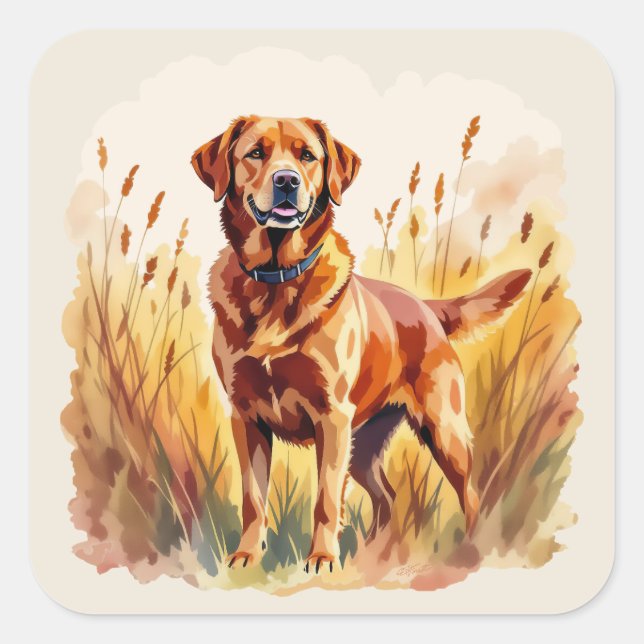 Fuchsroter Labrador Retriever Hund Quadratischer Aufkleber (Vorderseite)