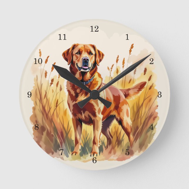 Fuchsroter Labrador Retriever Hund Runde Wanduhr (Vorderseite)