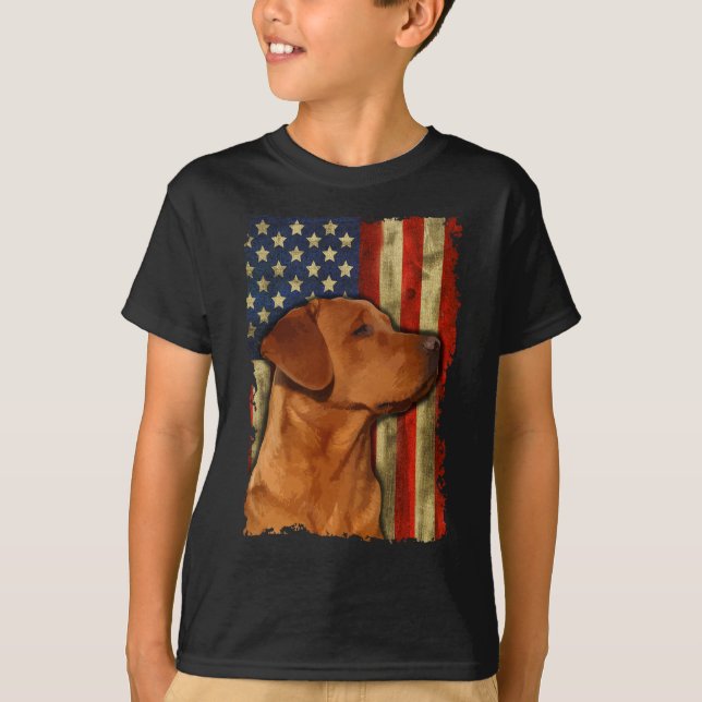 Fuchsroter Labrador Retriever US-Flagge Fuchsroter T-Shirt (Vorderseite)