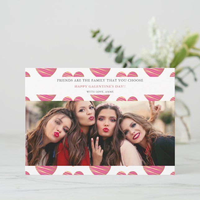 Fucshia Heart Best Friends Photo Happy Galentine's (Stehend Vorderseite)