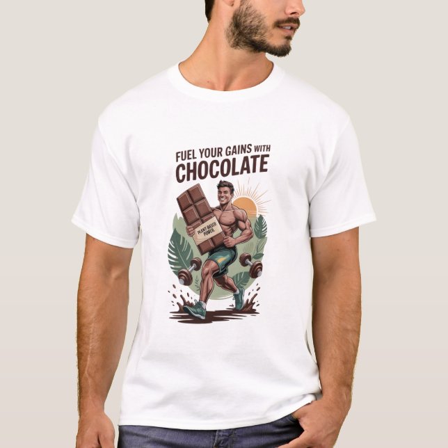 Fuel Your Gains with Chocolate T-Shirt Funny Vegan (Vorderseite)