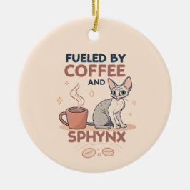 Fueled by Coffee and Sphynx Cat Art Keramik Ornament