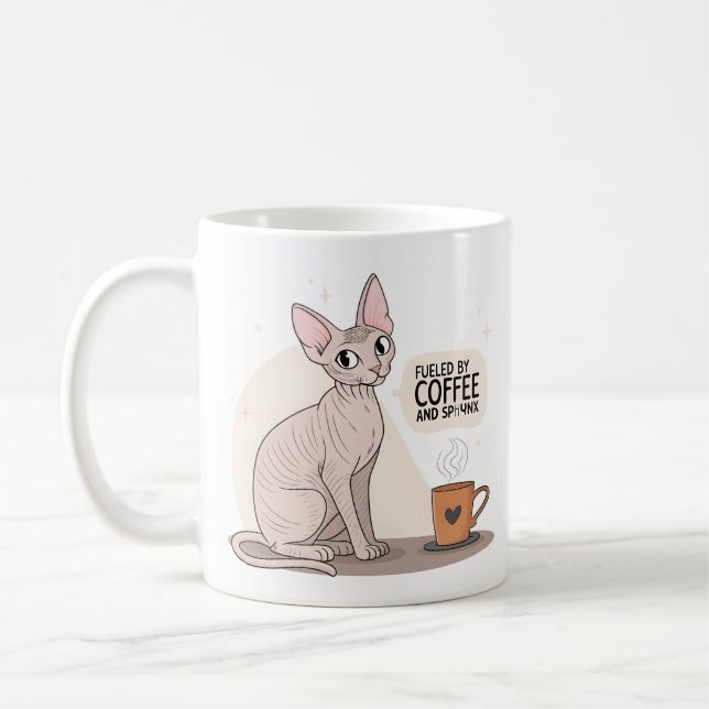 Fueled by Coffee and Sphynx Cat Illustration Kaffeetasse (Links)
