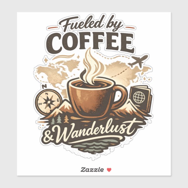 Fueled by Coffee & Wanderlust Aufkleber (Blatt)
