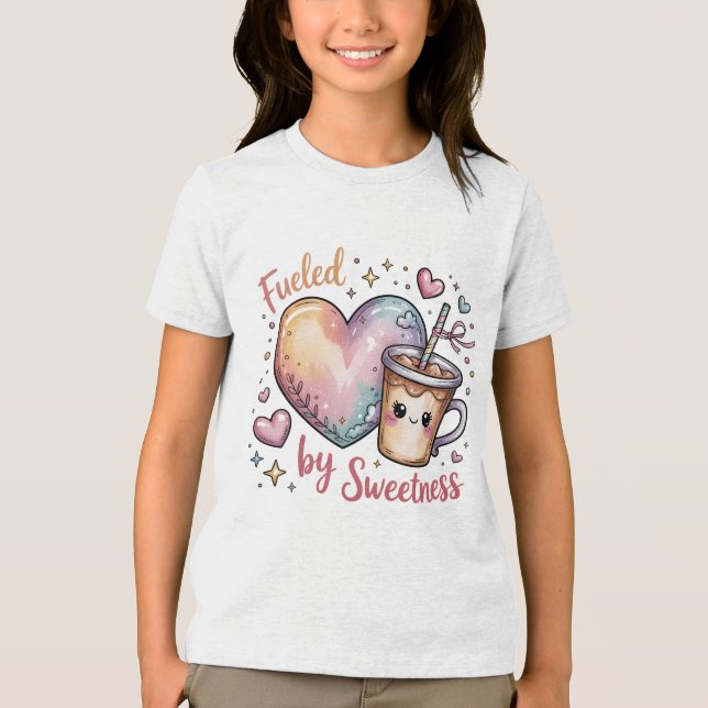 Fueled by Sweetness Cute Kawaii Coffee and Heart Tri-Blend Shirt (Vorderseite)