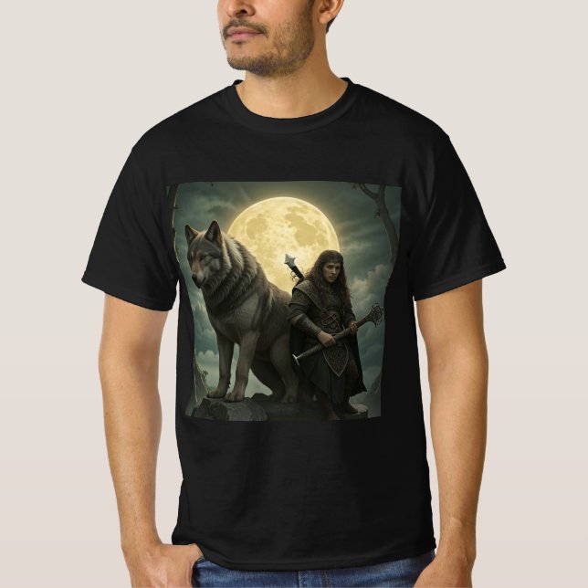 Fuerza Salvaje: Guerrero y Lobo T-Shirt (Vorderseite)