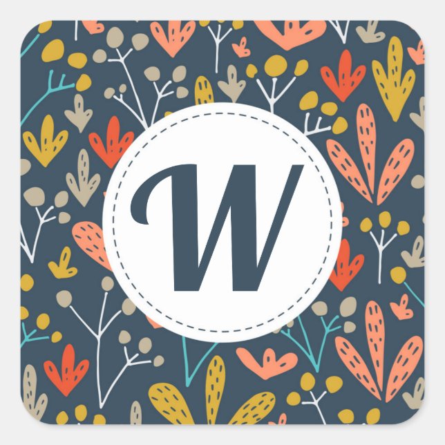 Fufall Floral Monogram Umschlag Aufkleber (Vorderseite)