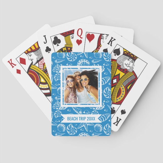 Füge Deinen Namen hinzu | Blue Beach Pattern Spielkarten (Rückseite)