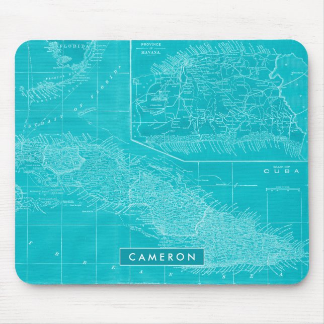 Füge Deinen Namen hinzu | Blue Cuba Karte Mousepad (Vorne)