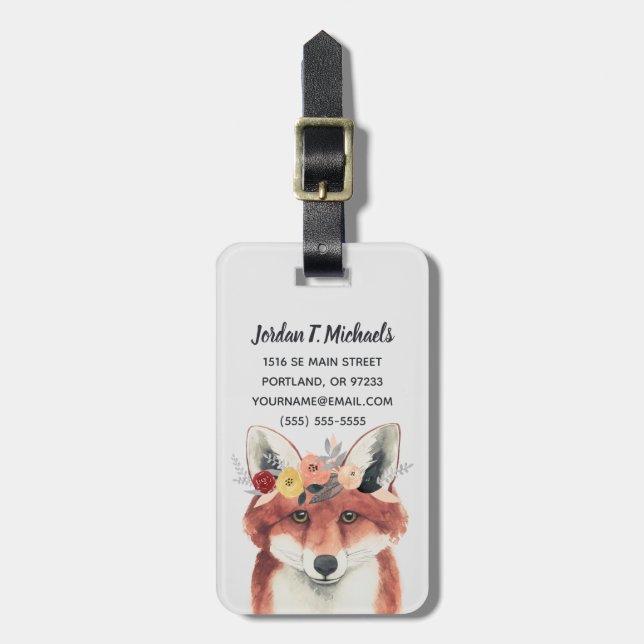 Füge Deinen Namen hinzu | Blume Crown Forester Fox Gepäckanhänger (Vorderseite vertikal)