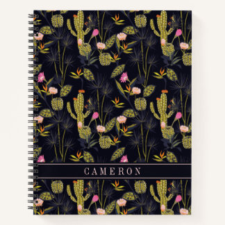Füge Deinen Namen hinzu | Dark Summer Night Cactus Notizbuch