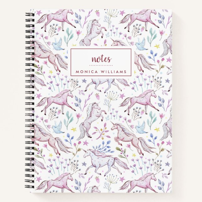 Füge Deinen Namen hinzu | Einhorn von Wasserfarben Notizbuch (Vorderseite)