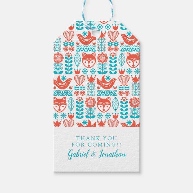 Füge Deinen Namen hinzu | Finnische Fox & Bird Fol Geschenkanhänger (Vorderseite)