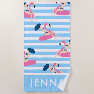 Füge Deinen Namen hinzu Flamingo Schwimmbad Strandtuch