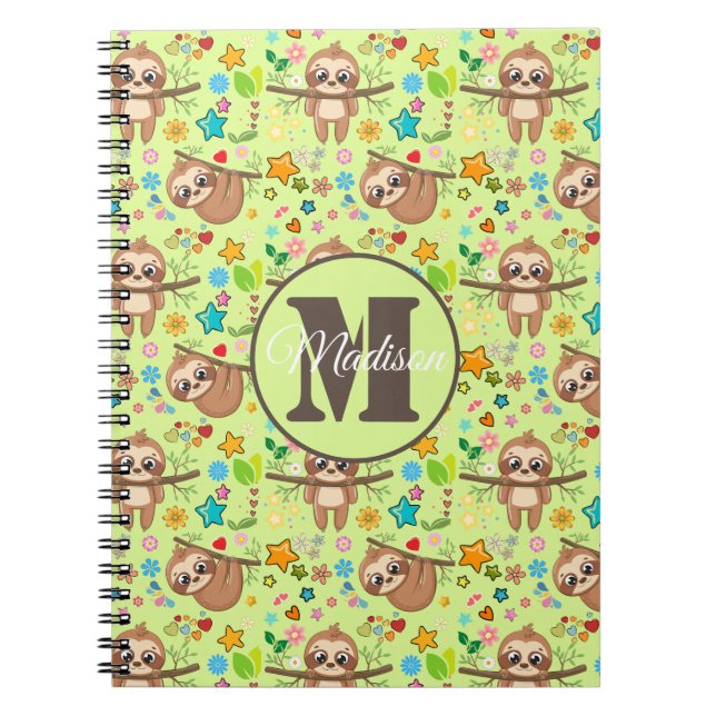 Füge Deinen Namen hinzu | Funny Floral Sloth Patte Notizblock (Vorderseite)
