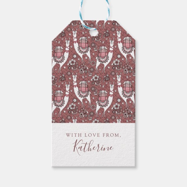 Füge Deinen Namen hinzu | Funny Llamas Pattern Geschenkanhänger (Vorderseite)