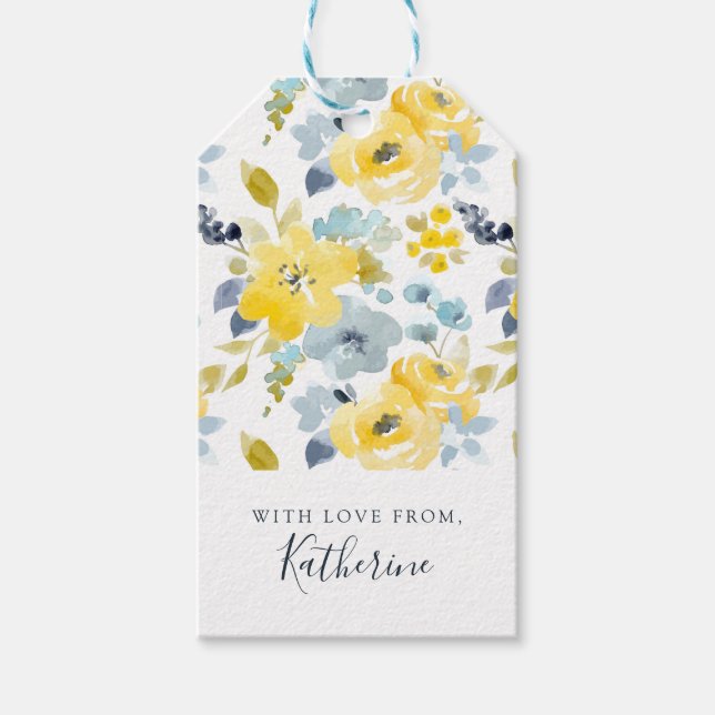 Füge Deinen Namen hinzu | Gelbes und blaues Wasser Geschenkanhänger (Vorderseite)